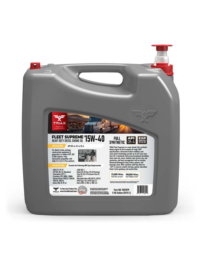 Triax Fleet Supreme 15W-40 API CK-4 Full Synthetic Diesel Engine Oil | Friction Optimized and Boosted with Molybdenum & Nano-Boron | Superb Powerstroke Performance (5 Gallon) - Image 2