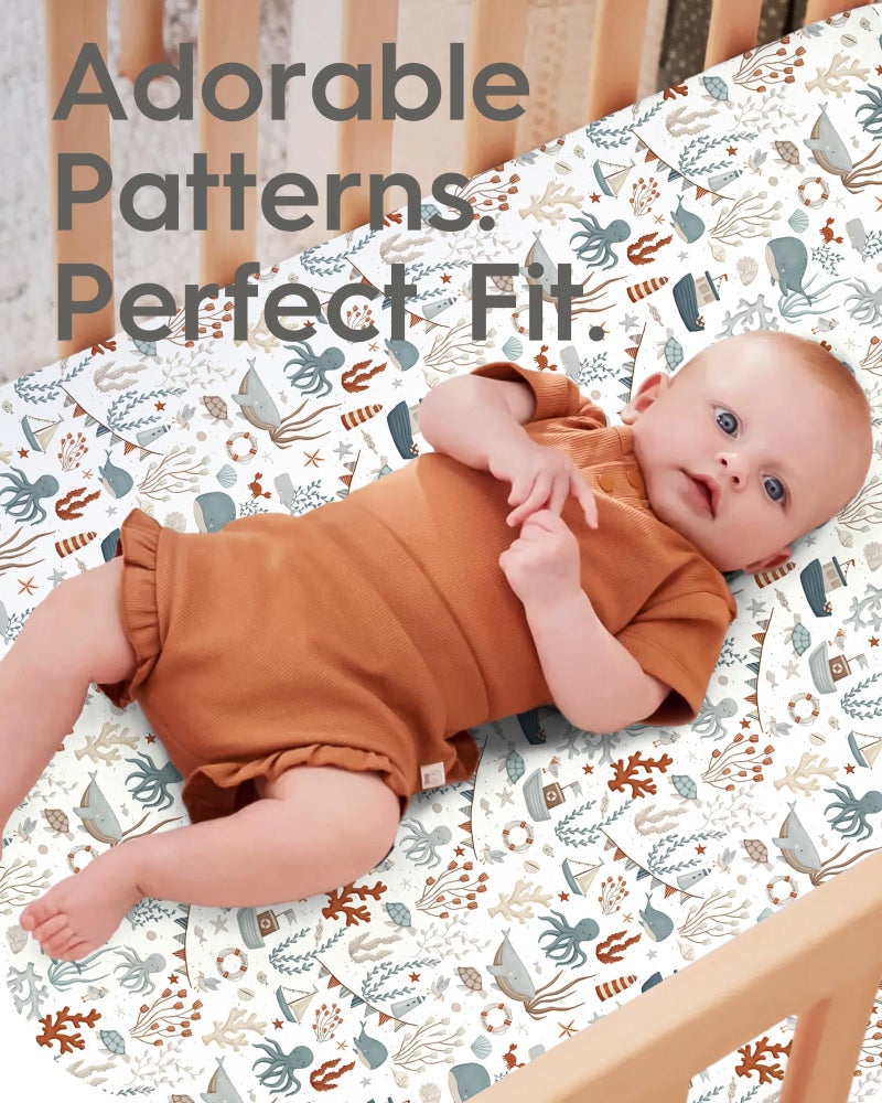 TotBasic Baby Crib Sheets Boy Girl for Standard Crib Mattress - Ultra Soft Jersey Knit Neutral Crib Mattress Sheet, Safe and Snug, Durable, Stylish Crib Sheet Fitted, 28''x52''x9'' Extra Deep Pocket - Image 2