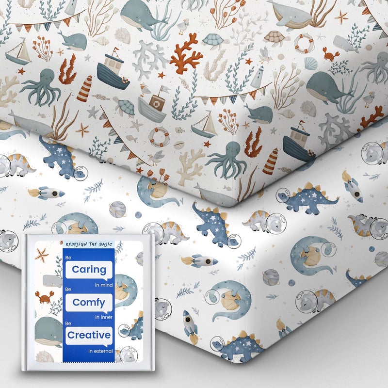 TotBasic Baby Crib Sheets Boy Girl for Standard Crib Mattress - Ultra Soft Jersey Knit Neutral Crib Mattress Sheet, Safe and Snug, Durable, Stylish Crib Sheet Fitted, 28''x52''x9'' Extra Deep Pocket - Image 1