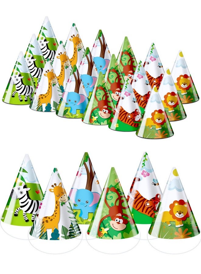Sosation 30 Pcs Animals Cone Hats Birthday Party Hats For Kids Jungle Safari Zoo Birthday Party Decorations Diy Photo Props Toddlers Holiday Games Supplies Tiger Giraffe Elephant Monkey Lion Zebra - Image 2