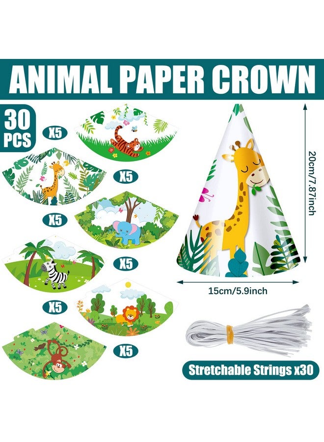 Sosation 30 Pcs Animals Cone Hats Birthday Party Hats For Kids Jungle Safari Zoo Birthday Party Decorations Diy Photo Props Toddlers Holiday Games Supplies Tiger Giraffe Elephant Monkey Lion Zebra - Image 3