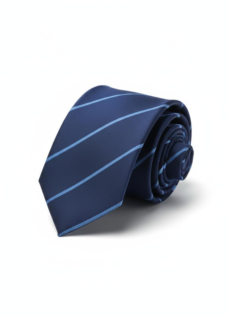Young Arrow Men's Stripe Microfiber Necktie | Formal Tie for Office, Wedding & Party | Elegant Striped Pattern | Business, Casual & Gift Wear Accessory (Navy Blue & Light Blue) - Image 2