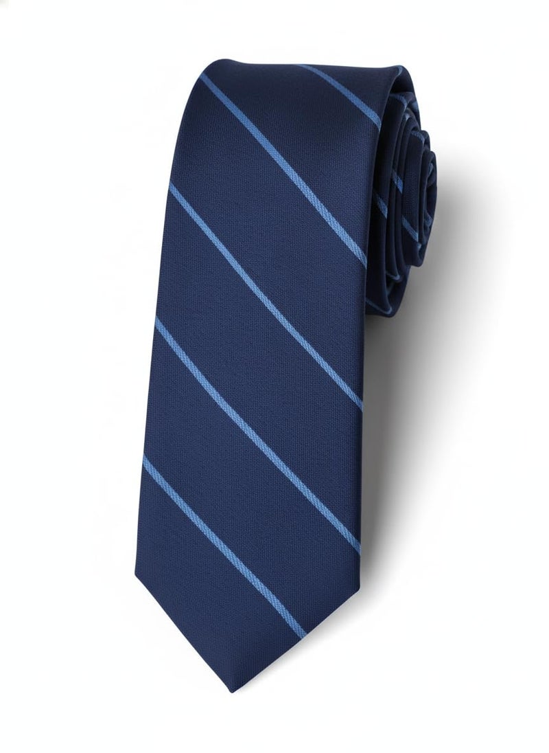 Young Arrow Men's Stripe Microfiber Necktie | Formal Tie for Office, Wedding & Party | Elegant Striped Pattern | Business, Casual & Gift Wear Accessory (Navy Blue & Light Blue) - Image 5