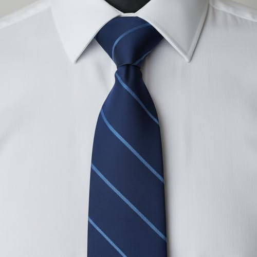 Young Arrow Men's Stripe Microfiber Necktie | Formal Tie for Office, Wedding & Party | Elegant Striped Pattern | Business, Casual & Gift Wear Accessory (Navy Blue & Light Blue) - Image 3