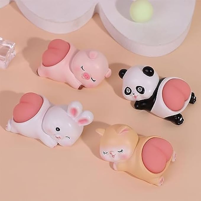 Nurnesy Squeeze Stress Relief Toy, Cartoon Animal Buttocks Ornament for Office Car, Cute Desktop Decoration, Photography Props with - Image 5