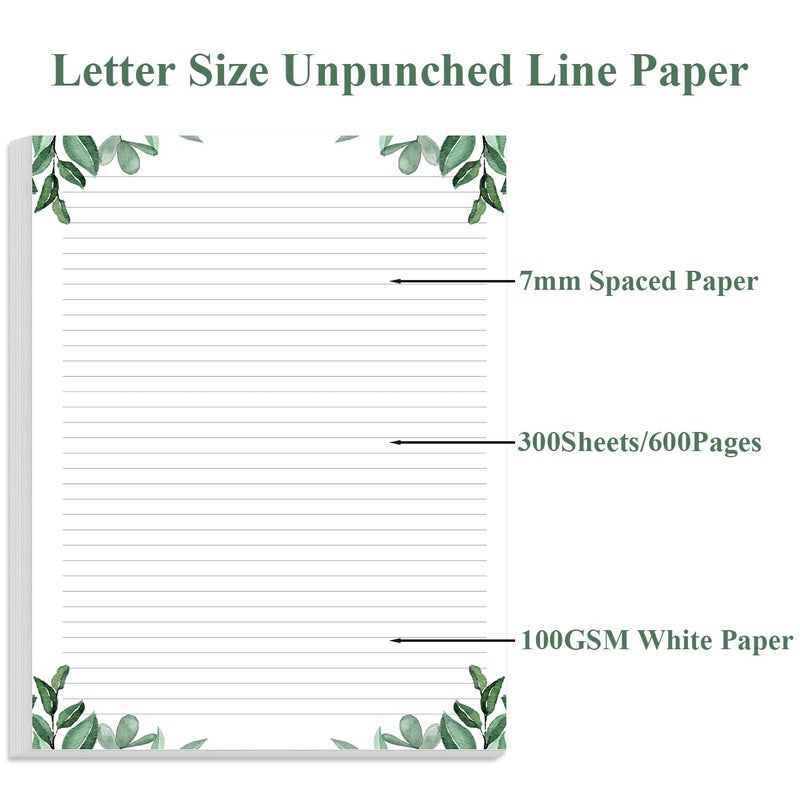 Yaridar (3-Pack) Stationery Lined Paper, Letter Size Unpunched Ruled Filler Paper, 300Sheets / 600Pages Loose-Leaf Line Paper, 100gsm White Paper, 8.5'' x 11'', Leaf - Image 2