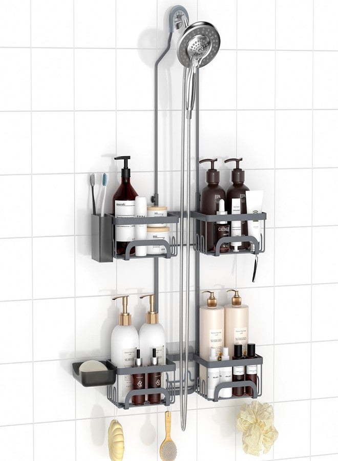 REINHARDT Adjustable Shower Caddy Hanging Split Shower Caddy for Handheld Showerheads, Rustproof Shower Organizer with Hooks for Razors Over the Head Caddy with Soap Holder Bathroom Accessories, Grey - Image 1