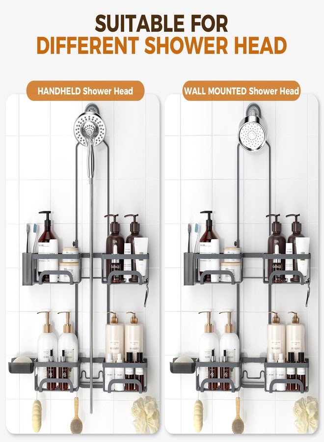 REINHARDT Adjustable Shower Caddy Hanging Split Shower Caddy for Handheld Showerheads, Rustproof Shower Organizer with Hooks for Razors Over the Head Caddy with Soap Holder Bathroom Accessories, Grey - Image 4