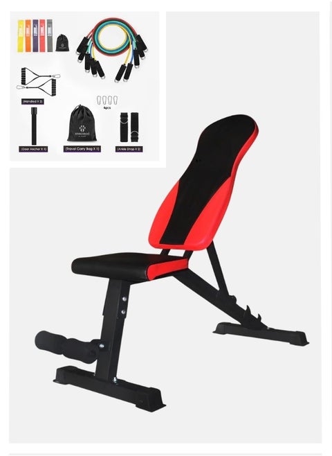 Multi-functional exercise bench set with universal ropes and 5-level  resistance band loops