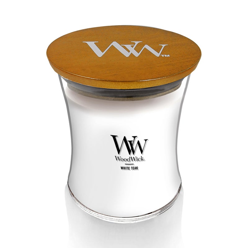 WoodWick Medium Hourglass Candle White Teak - Premium Soy Blend Wax Pluswick Innovation Wood Wick Made in USA - Image 2