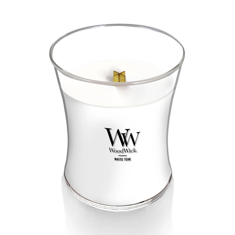 WoodWick Medium Hourglass Candle White Teak - Premium Soy Blend Wax Pluswick Innovation Wood Wick Made in USA - Image 3