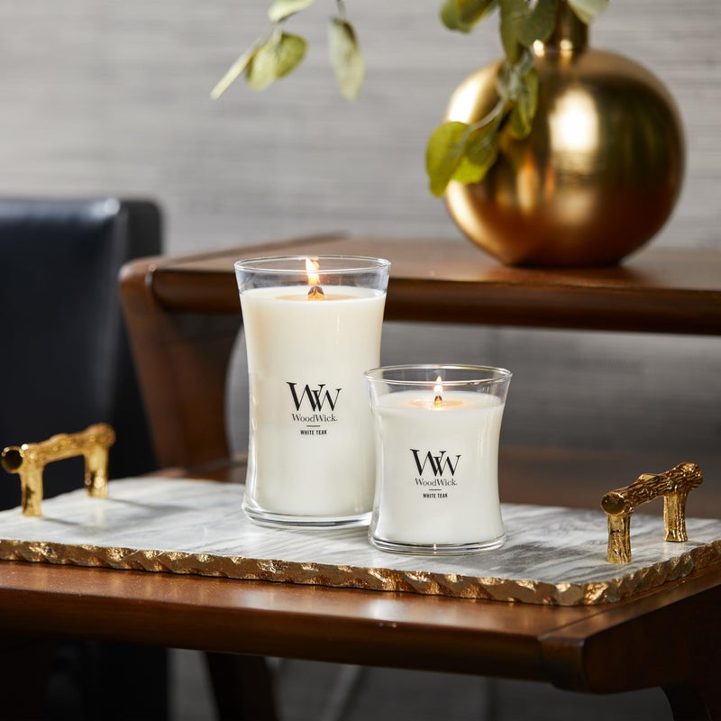 WoodWick Medium Hourglass Candle White Teak - Premium Soy Blend Wax Pluswick Innovation Wood Wick Made in USA - Image 5