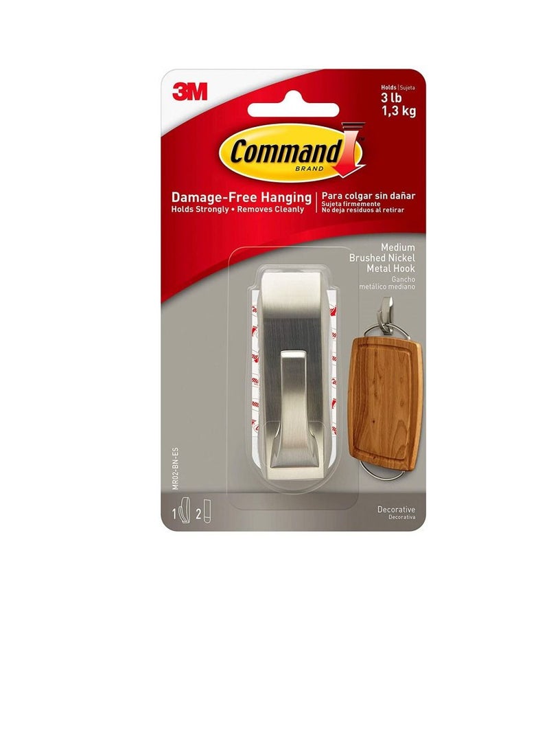 3M Medium Modern Reflections Brushed Nickel Metal Hook - Image 1