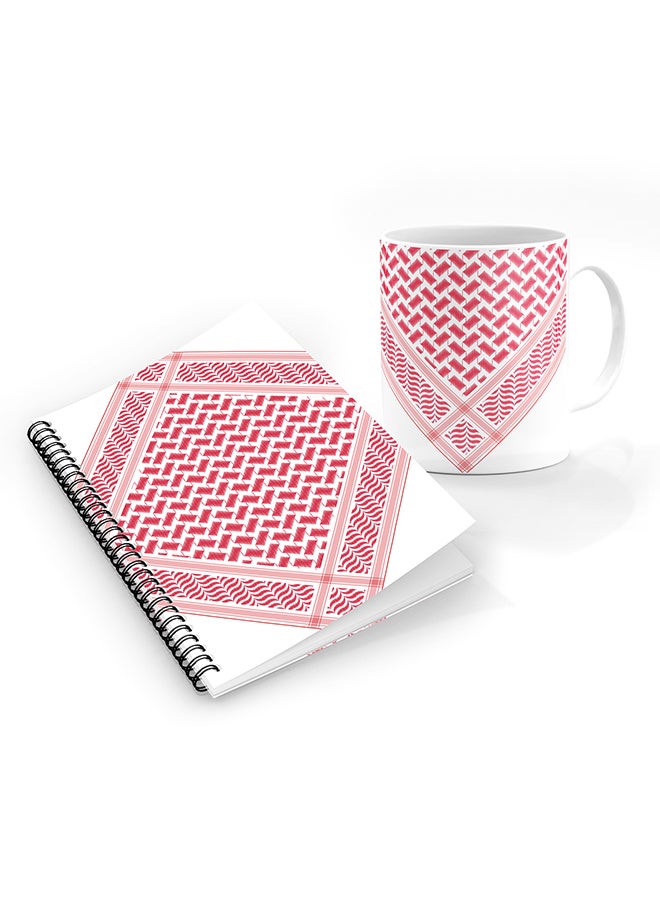 Stylizedd Designer Printed Coffee Mug + A5 Spiral Notebook Memo Notepad Journal Personalised Combo Gift Set Victory Shemag (Red) 