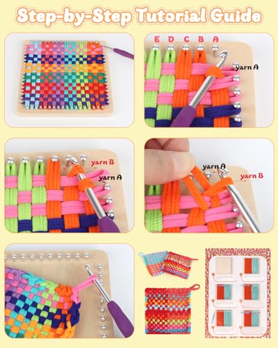 Coopay Weaving Loom Kit Wooden Potholder Loom Kit with 192 Weaving Loops StepbyStep Instruction Art and Crafts for Adults Ideal Gift - Image 3