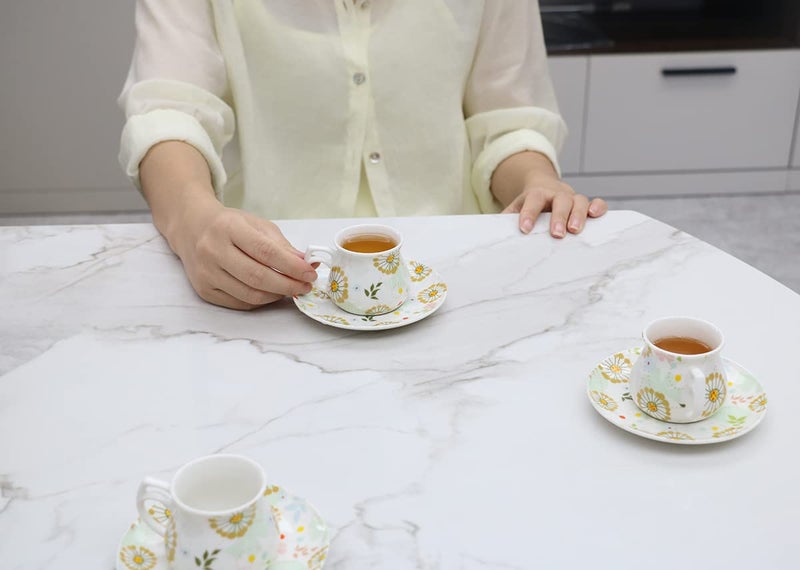 GuangYang 12 pieces Expresso Cups and Saucers for 6 People,2 oz Turkish Coffee Cup set of 6,Lucky Floral Pattern,Good Gift Set - Image 2