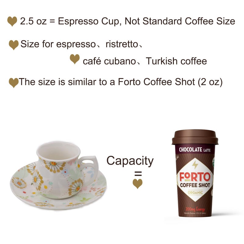 GuangYang 12 pieces Expresso Cups and Saucers for 6 People,2 oz Turkish Coffee Cup set of 6,Lucky Floral Pattern,Good Gift Set - Image 4