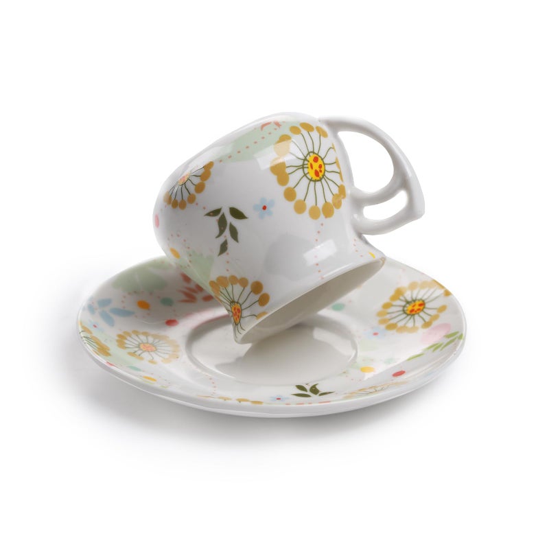 GuangYang 12 pieces Expresso Cups and Saucers for 6 People,2 oz Turkish Coffee Cup set of 6,Lucky Floral Pattern,Good Gift Set - Image 3