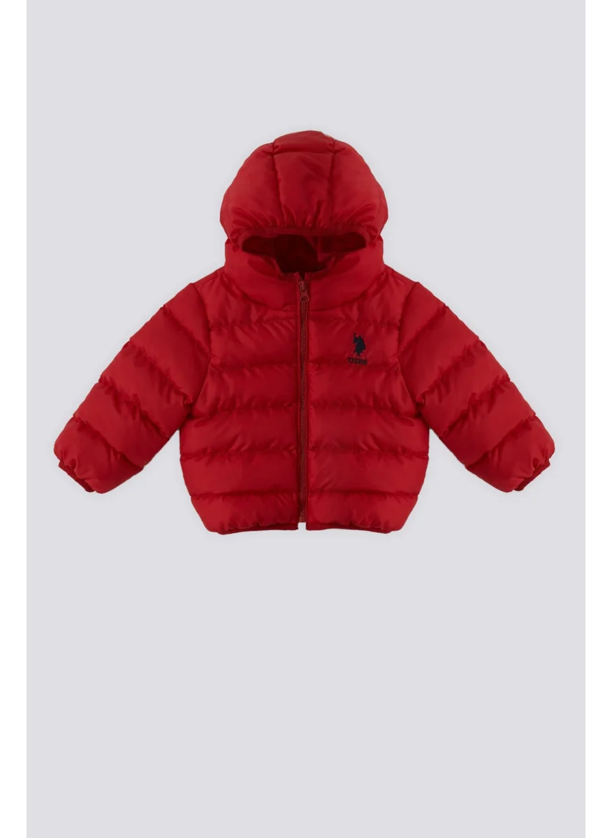 يو اس بولو اسن BASE. Polo Assn. Red Hooded Baby Coat with Fur Inside