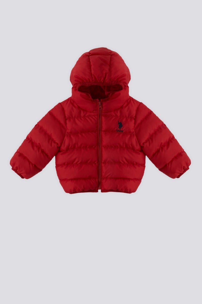 U.S. Polo Assn. BASE. Polo Assn. Red Hooded Baby Coat with Fur Inside - Image 1