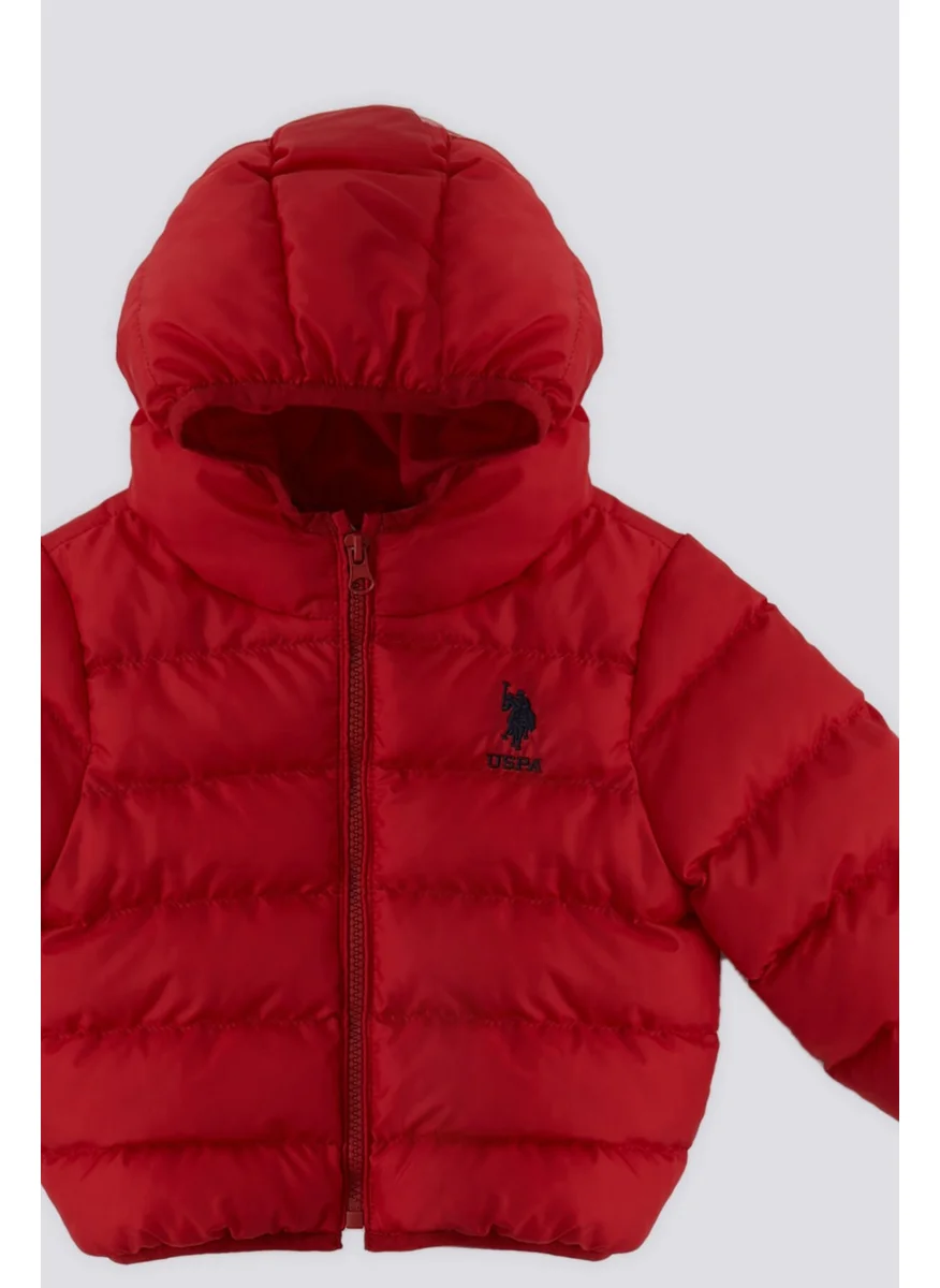 يو اس بولو اسن BASE. Polo Assn. Red Hooded Baby Coat with Fur Inside