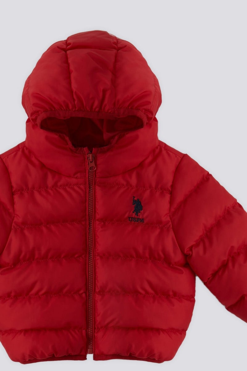 U.S. Polo Assn. BASE. Polo Assn. Red Hooded Baby Coat with Fur Inside - Image 2