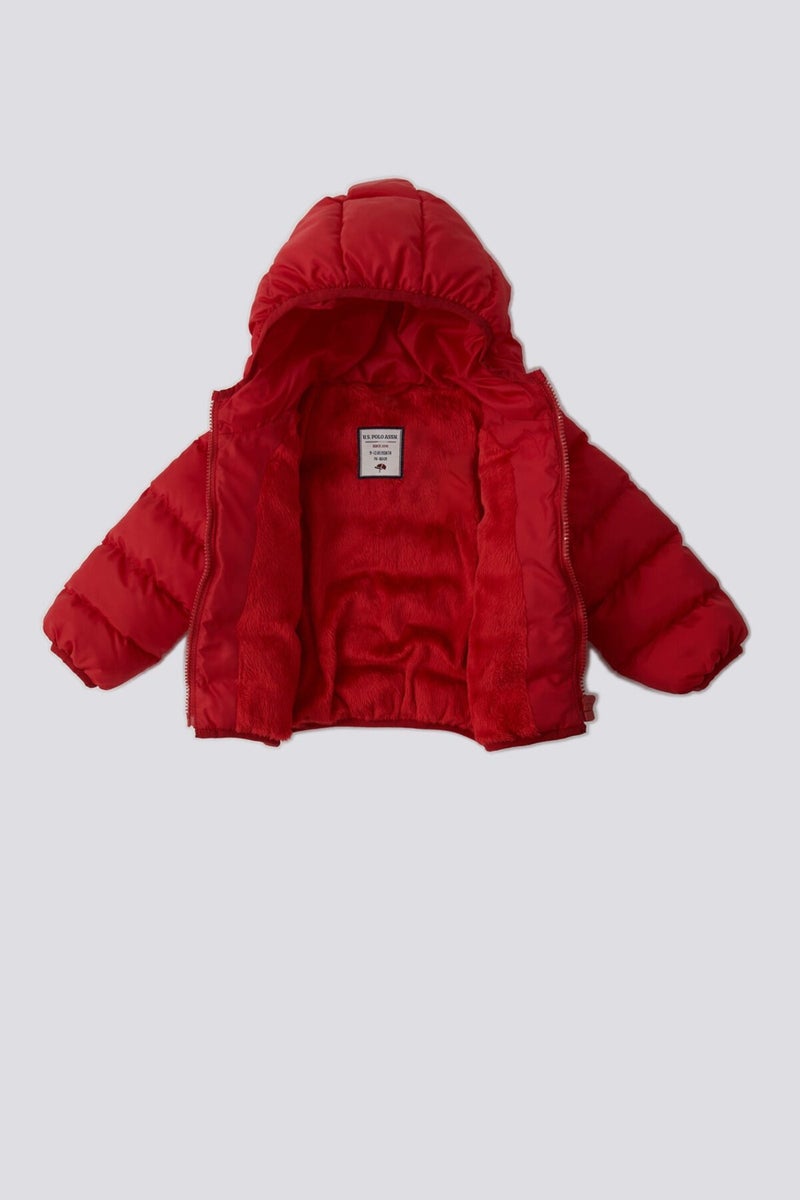 U.S. Polo Assn. BASE. Polo Assn. Red Hooded Baby Coat with Fur Inside - Image 3