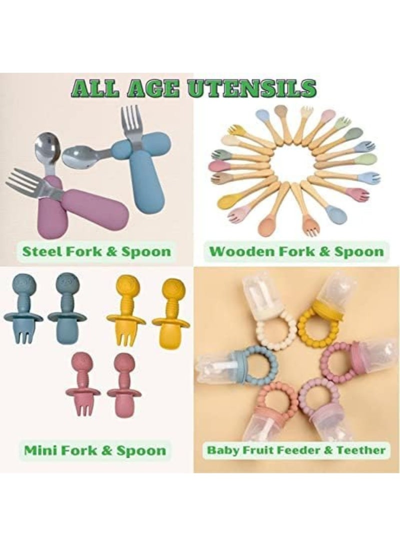 O'doe Baby Led Weaning Feeding Supplies for Toddlers, O'doe Baby Feeding Set | Suction Silicone Baby Bowl-Self Eating Utensils Set with Spoons, Bibs, Toddlers Spoon Set | Infant Food Plate Kit | Set of 17 - Image 5