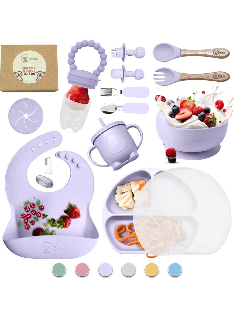O'doe Baby Led Weaning Feeding Supplies for Toddlers, O'doe Baby Feeding Set | Suction Silicone Baby Bowl-Self Eating Utensils Set with Spoons, Bibs, Toddlers Spoon Set | Infant Food Plate Kit | Set of 17 - Image 1