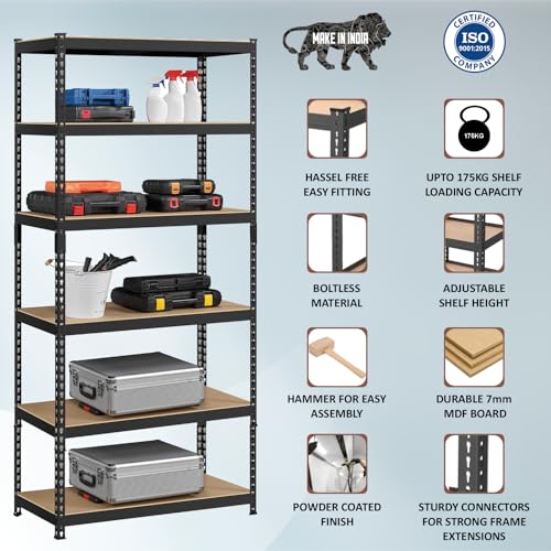 JD FRESH 2-Shelf Adjustable Boltless Metal Shelving Unit/30 x 24 x 12 Inch Metal Storage Rack with Wooden Planks/Standing Shelf Unit for Home/Garage/Office & Shop/Utility Display Rack (Black) - Image 4