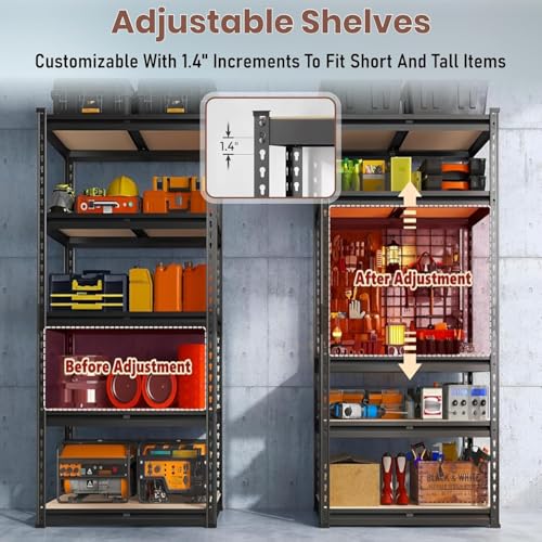 JD FRESH 2-Shelf Adjustable Boltless Metal Shelving Unit/30 x 24 x 12 Inch Metal Storage Rack with Wooden Planks/Standing Shelf Unit for Home/Garage/Office & Shop/Utility Display Rack (Black) - Image 5