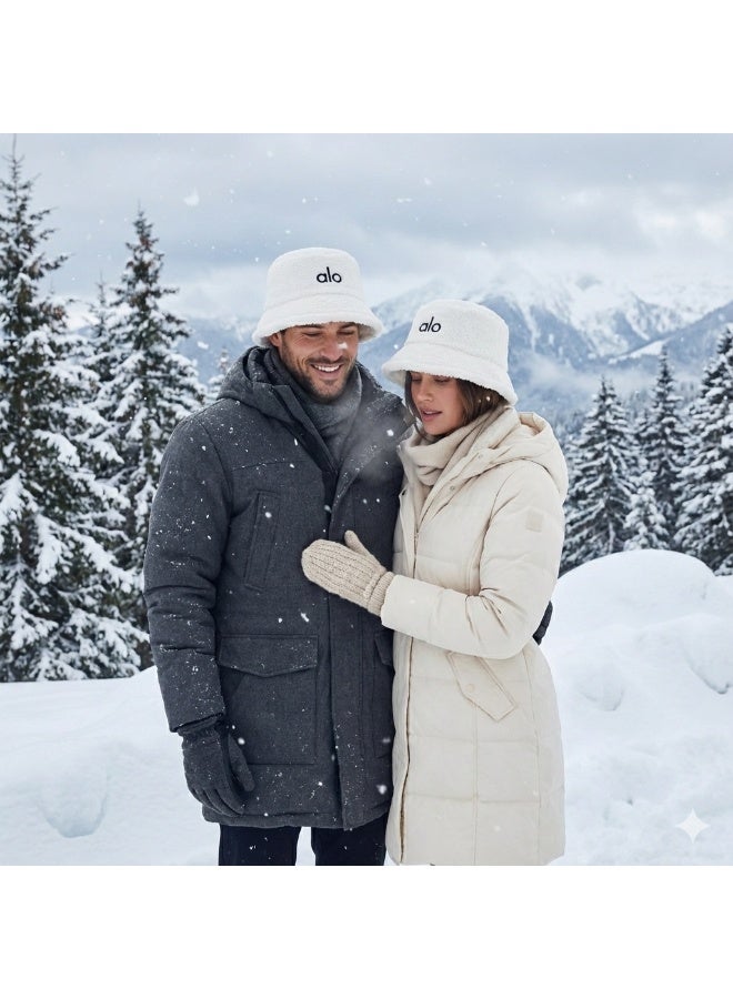 alo Luxury winter fur bucket hat with Alo logo - soft and warm material, stylish unisex design, perfect for winter and everyday outings with a distinctive casual style (white) - Image 3