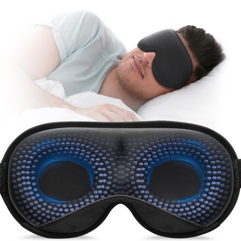 YFONG Weighted Sleep Mask, Women Men 3D Blocking Lights Sleeping Mask (4.2oz/120g), Pressure Relief Night Sleep Eye Mask with Adjustable Strap, Eye Cover Blindfold for Travel Nap Yoga, Black - Image 1