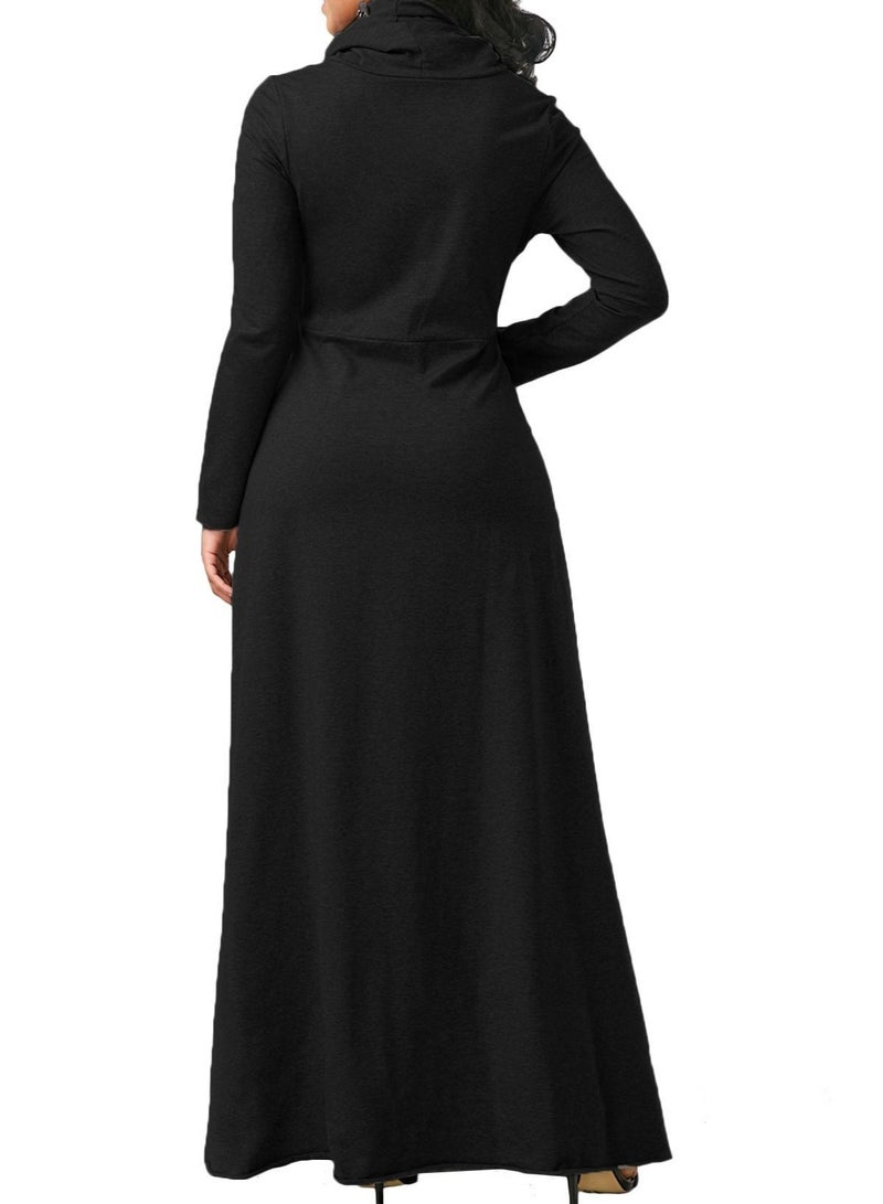 NIBEMINENT Long Sleeve Long Skirt Pile Collar Pocket Mid-length Scarf And Large Swing Slim Dress  - Image 2