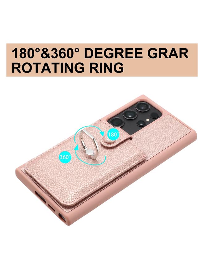 S-TOP Case For Samsung Galaxy S22 Ultra 5G Litchi Texture Drawing Card Bag Ring Holder Phone Case - Image 3