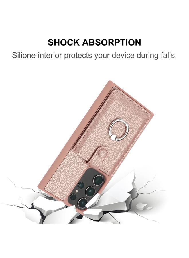 S-TOP Case For Samsung Galaxy S22 Ultra 5G Litchi Texture Drawing Card Bag Ring Holder Phone Case - Image 5
