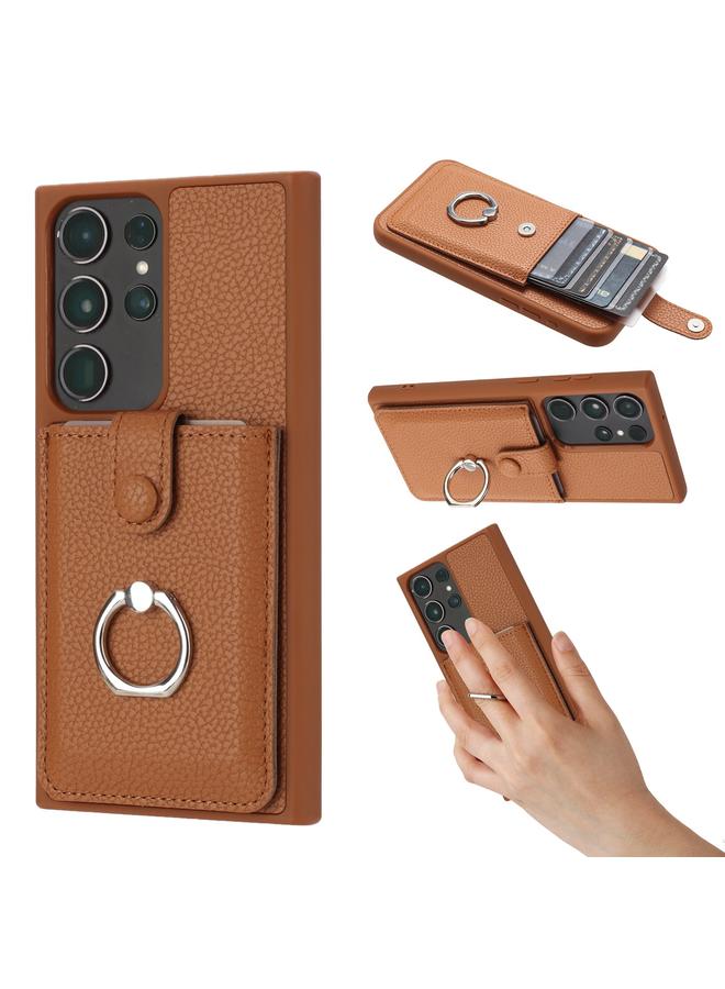 S-TOP Case For Samsung Galaxy S22 Ultra 5G Litchi Texture Drawing Card Bag Ring Holder Phone Case - Image 1