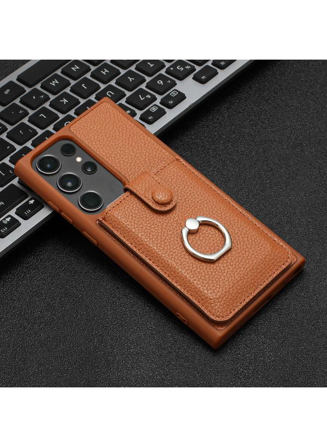 S-TOP Case For Samsung Galaxy S22 Ultra 5G Litchi Texture Drawing Card Bag Ring Holder Phone Case - Image 2