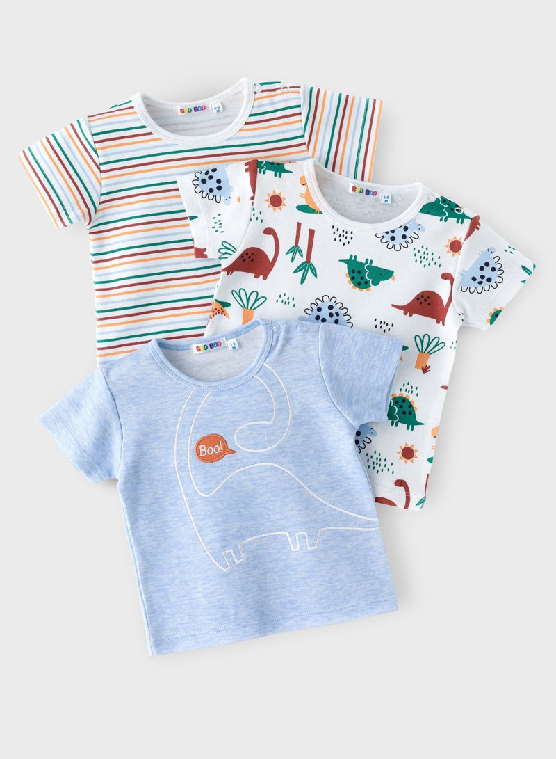بوو بوو تيشيرتات ديناصور للأطفال من بو بو - عبوة من  قطع - Image 1