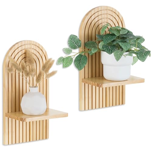 Walasis Boho Shelf Wall Decor Bohemian Floating Shelves for Nursery Bedroom Living Room Aesthetic Hanging Shelf Modern Rainbow Wall Candle Holder Natural - Image 1