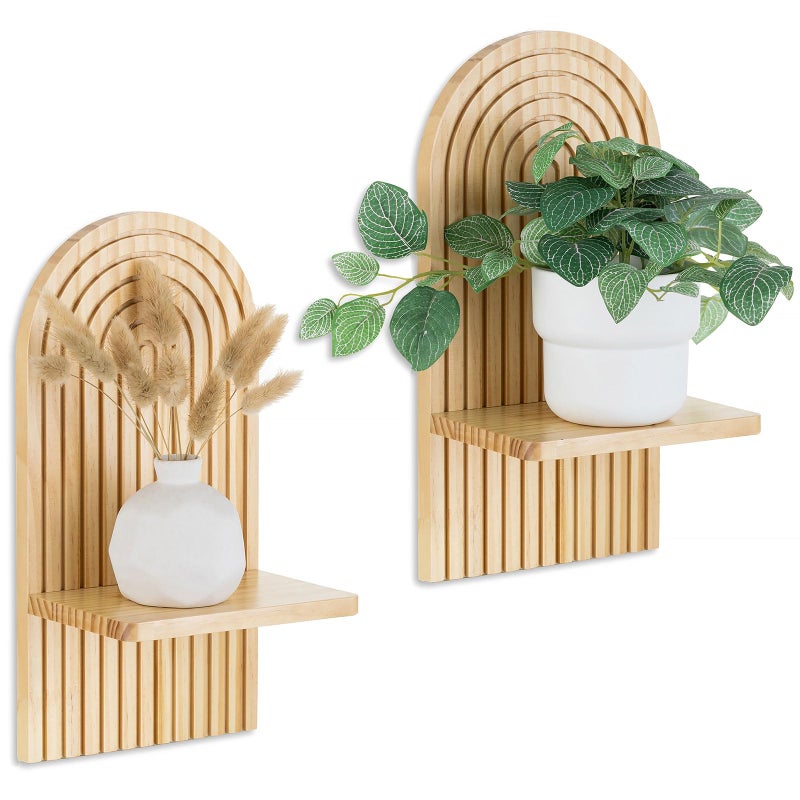 Walasis Boho Shelf Wall Decor Bohemian Floating Shelves for Nursery Bedroom Living Room Aesthetic Hanging Shelf Modern Rainbow Wall Candle Holder Natural - Image 2