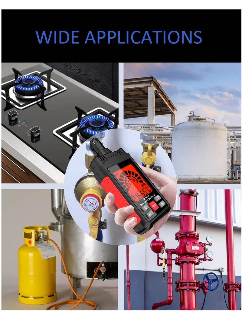 Gas Leak Detector, New Natural Gas Detector with Audible & Visual Alarm, Temp and Humidity Measure, Locates Combustible Gas Sources Like Methane, Propane, for Home (Includes Battery x3)