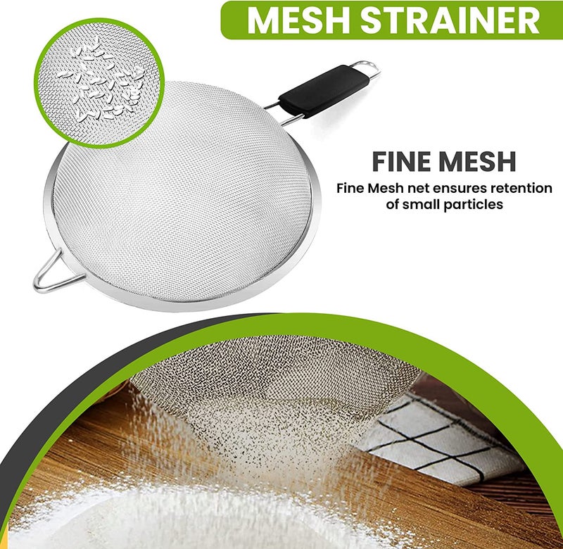 KAFOOR Fine Mesh Strainer with thermo plastic rubber handle - Sieve Fine Mesh Stainless Steel - Ideal to Sift Flour, Icing Sugar, Fruits and Vegetables (6.3 Inches) - Image 5