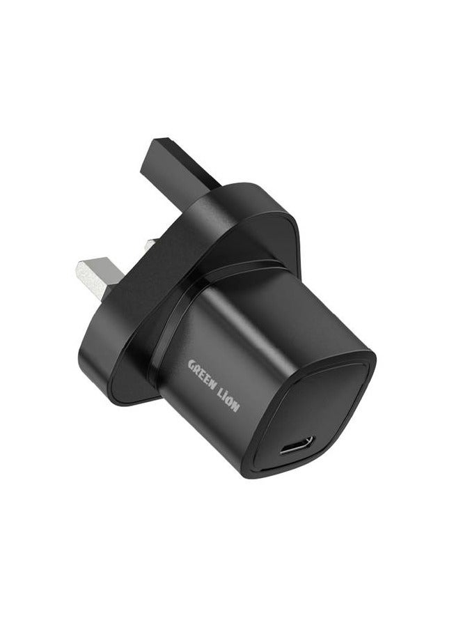 GREEN LION Mini PD 20W Charger UK Plug with Type-C To Type-C Cable 1M Fast Charging Compatible with iPad mini 6，MacBook Pro 2021 14" 16"/ MacBook Air/ iPad Pro 12.9"/ Samsung S21+ S20 Note 20 10 9 Black - Image 1