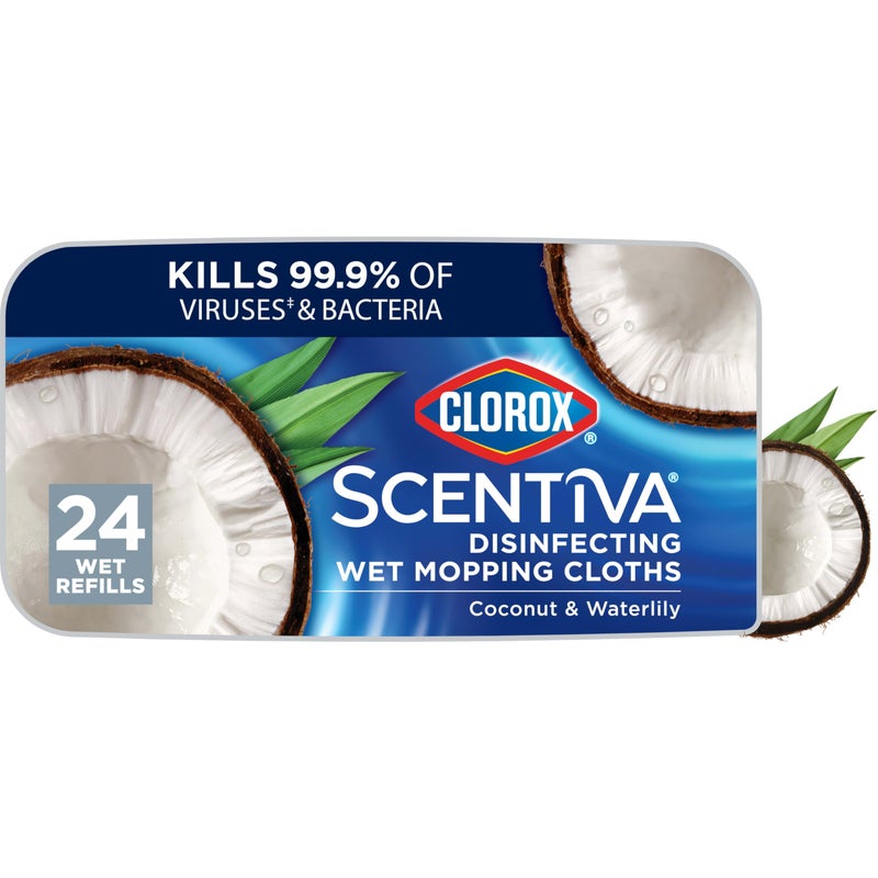 Clorox Scentiva Disinfecting Wet Mopping Cloths, Coconut and Waterlily, 24 Refills (Pack May Vary) - Image 1