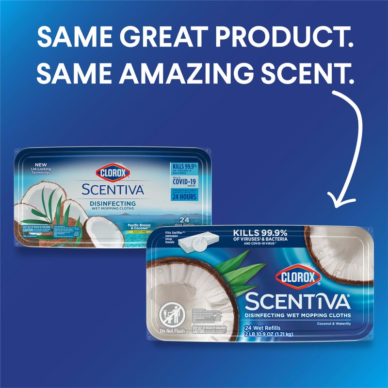 Clorox Scentiva Disinfecting Wet Mopping Cloths, Coconut and Waterlily, 24 Refills (Pack May Vary) - Image 2