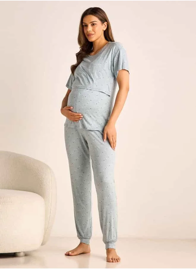 FAV Printed Maternity T-shirt and Pyjama Set