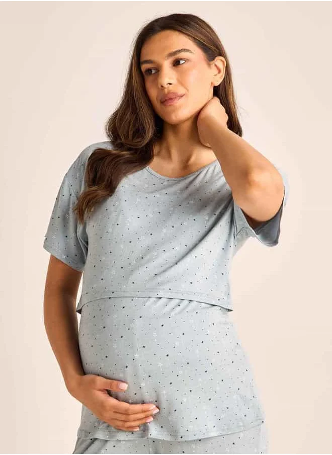 فاف Printed Maternity T-shirt and Pyjama Set