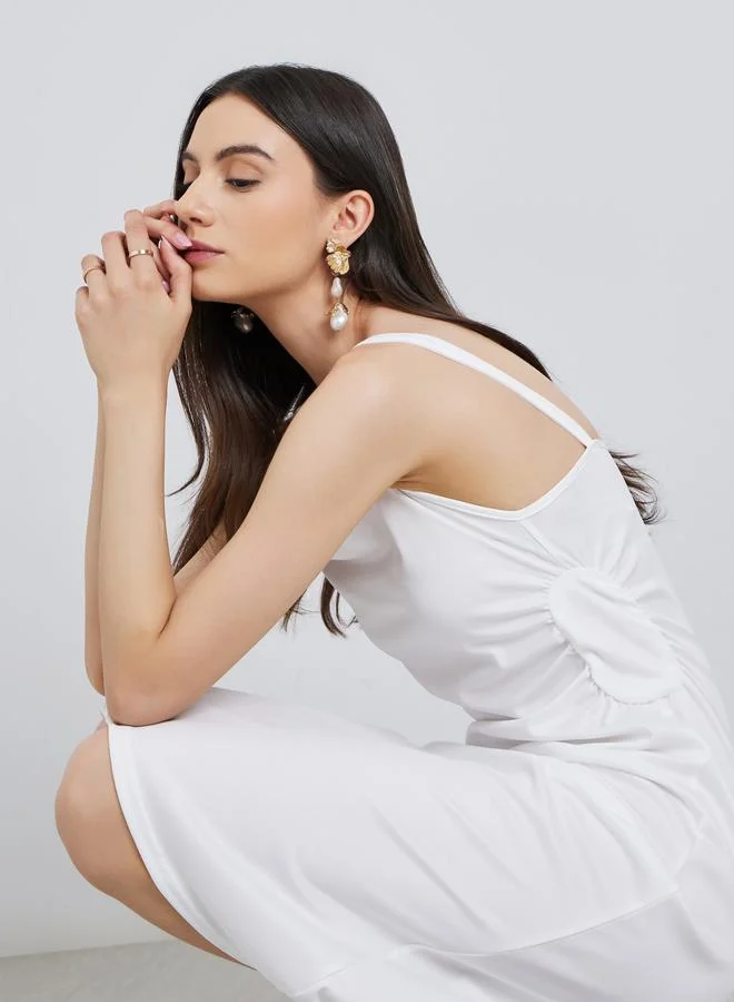 Take Two Take Two Solid Side-Waist Gathered Strappy Midi Dress