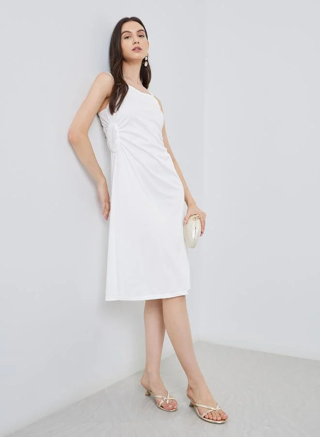 Take Two Take Two Solid Side-Waist Gathered Strappy Midi Dress